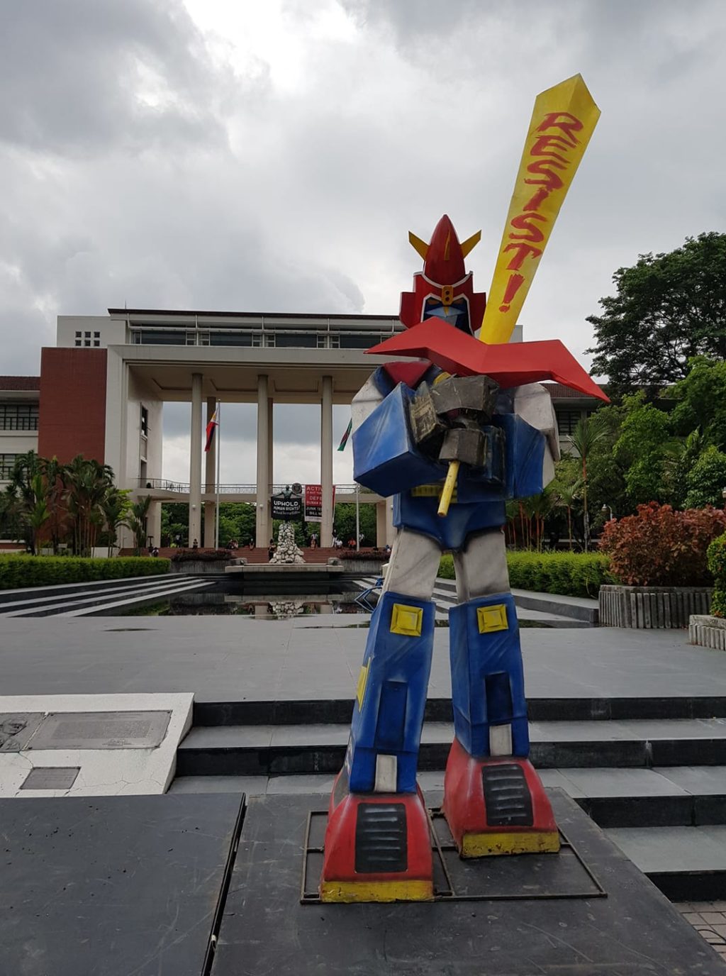 CHITO GASCON, VOLTES V AND HUMAN RIGHTS REMEMBERED. In photo is a Voltes V mockup robot at the UP Diliman.