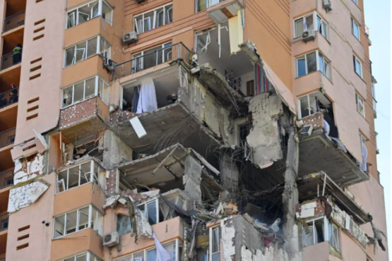 DEATH OF A CITY. In photo is a view of a high-rise apartment block which was hit by recent shelling in Kyiv on February 26, 2022. AFP