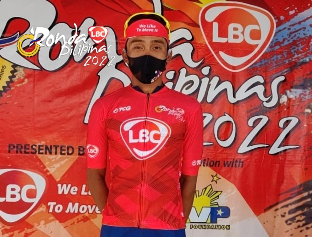 Jonel Carcueva wearing the coveted red leader jersey after stage five of Ronda Pilipinas. | Photo from Ronda Pilipinas Facebook page