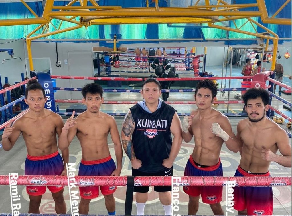  Kumbati 12 promises 4 exciting fights. From left Ramil Roda, Mark Vicelles, Omega Boxing Gym head trainer Julius Erving Junco, Franco Serafica, and Benny Cañete. | Contributed Photo