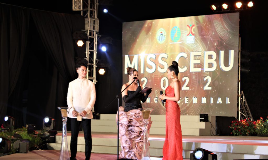 MISS CEBU 2022 QUINCENTENNIAL. Gabriella Mai Carballo prepares to answer the question from host Karla Henry during the question and answer portion of the Miss Cebu 2022 Quincentennial pageant on March 16 at the Plaza Independencia in Cebu City. | Vhenna Mantilla and Jewil Ann Tabiolo