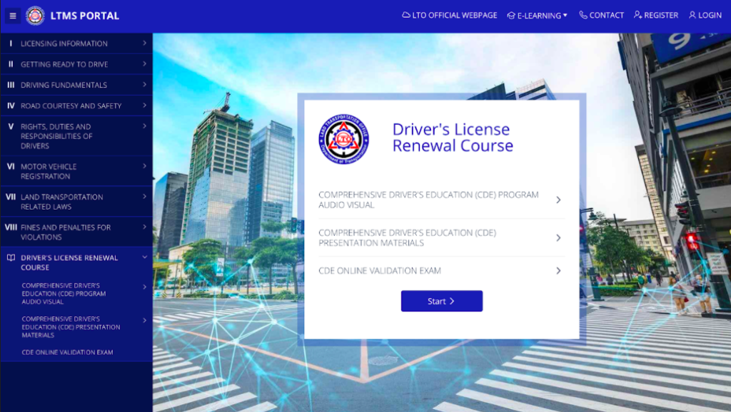 Drivers for license renewal urged: Avail of free Comprehensive Driver's Education program. In photo is a screenshot of the LTO-7 online portal. | CDE page