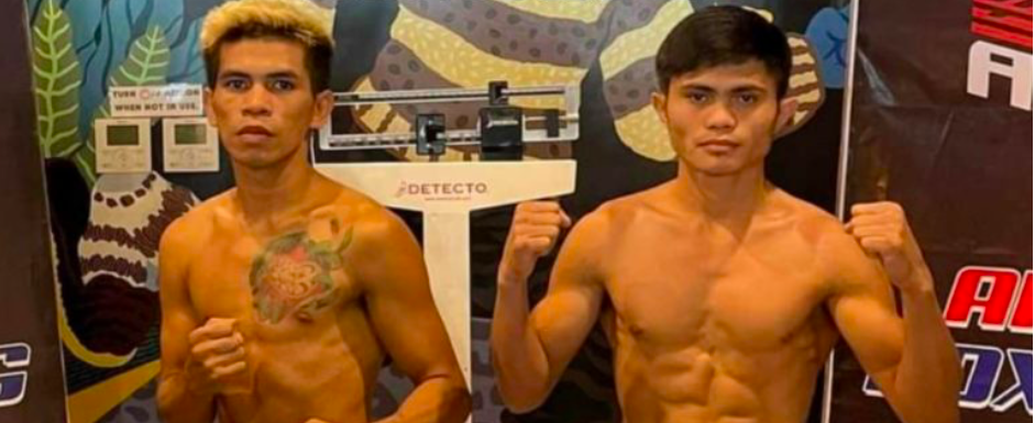 April Jay Abne (left) and Garin Diagan (right) during the weigh-in of their first bout last December. | Photo from ARQ Sports Facebook Page