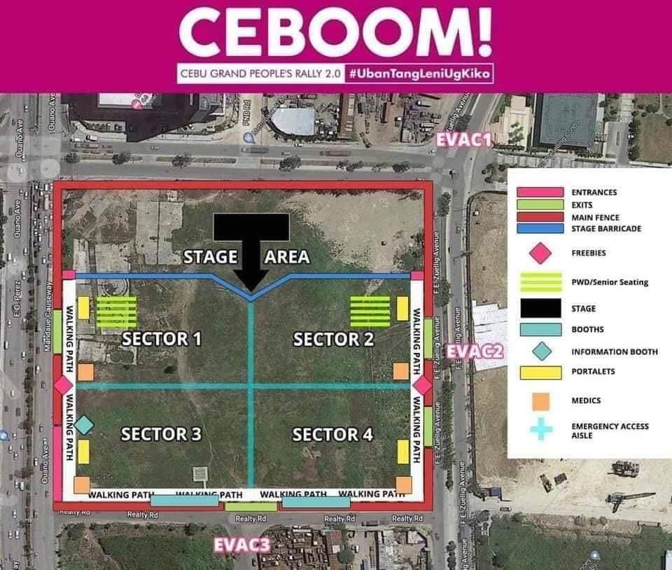 A map of the eight-hectare lot at the Mandaue City North Reclamation Area that will be used for the Ceboom! people's rally for the Leni-Kiko tandem.