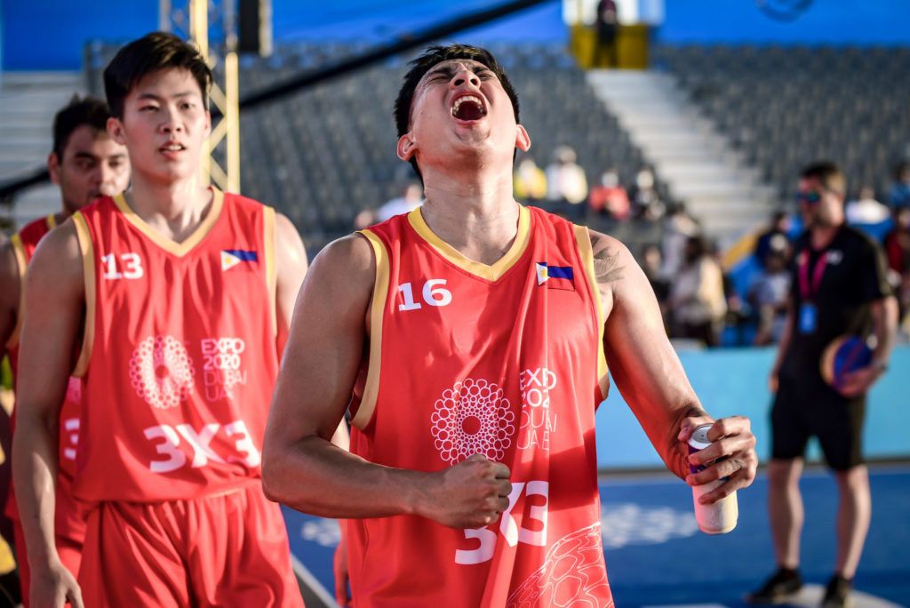Cebuano 3x3 player Mac Tallo erupted in celebration while fellow Cebuano Zach Huang is seen behind him during the 2022 FIBA 3x3 Dubai Expo Super Quest last March 31. These two Cebuano players will vie for the Cebu Chooks in the 2022 Chooks-to-Go FIBA 3x3 Asia Pacific Super Quest on April 30, 2022. | Photo from Chooks Pilipinas Media Bureau.