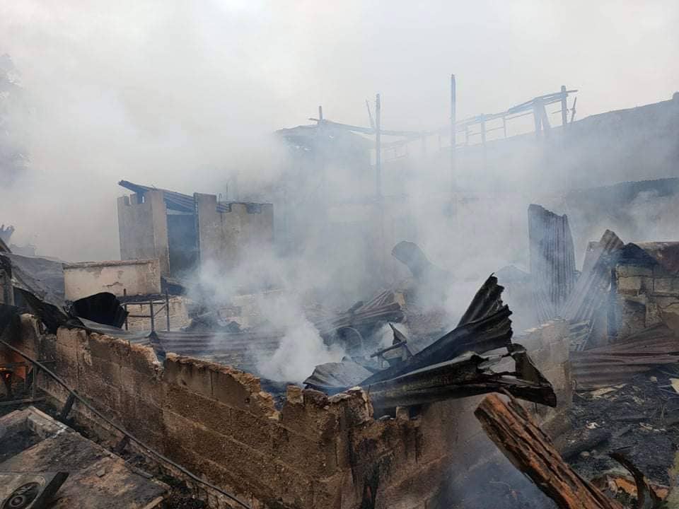 At least 10 houses are razed by the fire that hit a residential area in Barangay Tipolo, Mandaue City this afternoon, April 10. | Photo courtesy of the Mandaue City Fire Department 