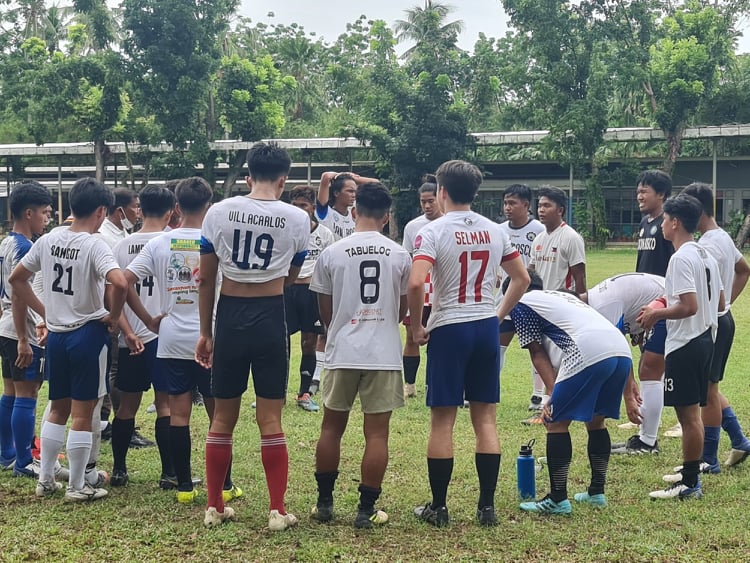 CVFA's footballers are in a huddle during their training camp in preparation for the PFF U-19 National Championships regional elimination tournament. | Contributed Photo