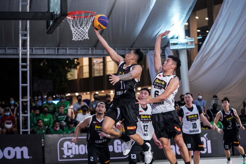 CEBU CHOOKS WIN. Mac Tallo soars for a layup past the defense of Sansar MMC Energy during their finals win in the 2022 Chooks-to-Go FIBA 3x3 Asia Pacific Super Quest in Laguna. | Photo from Chooks Pilipinas