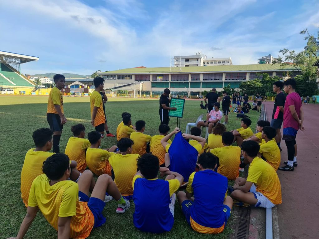 CVFA's head coach Glen Ramos discussing in front of the U-19 players during their training session at the Cebu City Sports Center (CCSC) pitch. | Contributed Photo
