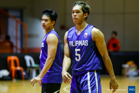 Kiefer, left, and Thirdy Ravena, who are brothers,  during Gilas Pilipinas practice. Photo by Tristan Tamayo/ INQUIRER.net
