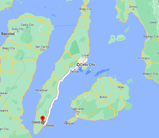This is a Google Map showing where is Oslob is, which is the town where a Canadian died of an apparent cardiac arrest while engaging in whale watching activities.