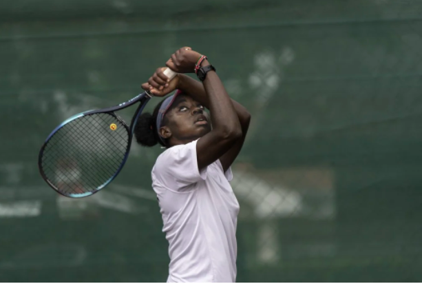 Kenyan tennis prodigy, Angella Okutoyi during a training session in Nairobi on April 26, 2022. – Angela Okutoyi, 18, became the first Kenyan girl to win an Australian Open juniors match and the first to go past the second round at a Grand Slam tournament (Photo by Tony KARUMBA / AFP)