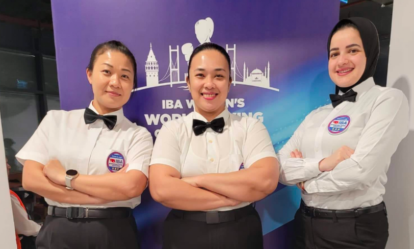 International boxing referee/judge Ludy Ceriales is flanked by fellow international female boxing officials during the  IBA World Women Boxing Championships in Istanbul, Turkey. Ceriales will hold a free boxing refresher course at the Cebu City Sports Complex tomorrow, July 10.| Contributed Photo (file photo)