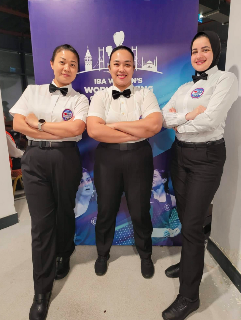 REFRESHER COURSE on boxing rules at CCSC. International boxing referee/judge Ludy Ceriales is flanked by fellow international female boxing officials during the  IBA World Women Boxing Championships in Istanbul, Turkey. | Contributed Photo