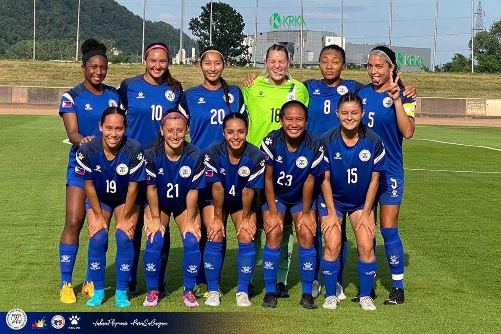 FILIPINAS POSE AFTER THEIR WIN AGAINST BOSNIA AND HERZEGOVINA. The Philippine Women's National Football Team poses for a group photo after beating Bosnia and Herzegovina in a friendly match in Slovenia. | Photo from the PWNFT's Facebook page
