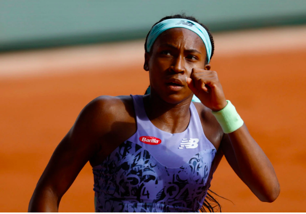 Tennis – French Open – Roland Garros, Paris, France – June 2, 2022 Cori Gauff of the U.S. reacts during her semi final match against Italy’s Martina Trevisan REUTERS/Yves Herman