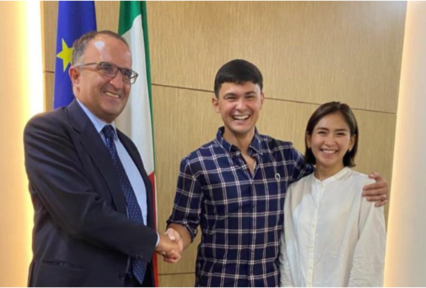 Sarah Geronimo and Matteo Guidicelli with Italian ambassador, Ambasciatore Marco Clemente (Image: Instagram/@matteogk