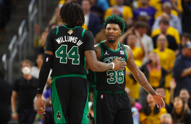  Marcus Smart #36 of the Boston Celtics reacts after getting a technical foul during the fourth quarter against the Golden State Warriors in Game Five of the 2022 NBA Finals at Chase Center on June 13, 2022 in San Francisco, California. Ezra Shaw/Getty Images/AFP 