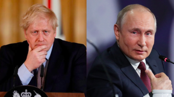 British Prime Minister Boris Johnson (L) and Russian President Vladimir Putin (R) | PHOTOS: Reuters