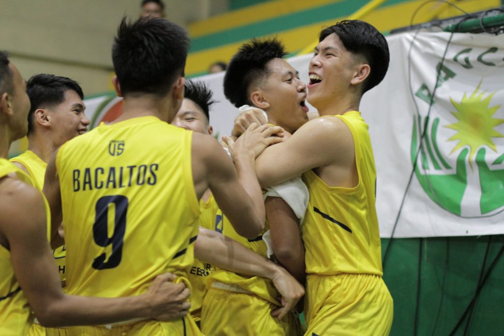 ORMOC SHEERMASTERS HAND BIG UPSET TO BUKIDNON COWBOYS. OCCI Ormoc Sheermasters’ players celebrate after beating Bukidnon Cowboys in overtime. | Photo from the PSL Media Bureau