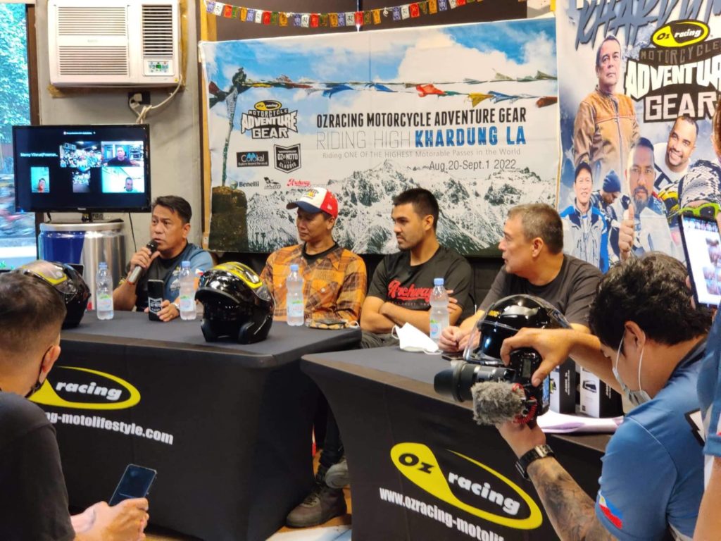Cebuano sportsman Zandro Fajardo (extreme left) discusses the OZ Racing Motorcycle Adventure Gear-Riding High Khardung La during its launch in Manila on Saturday. | Contributed Photo