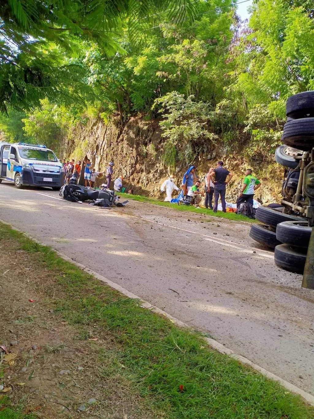 This is the accident site at the Ecotourism National Highway in San Carlos City, Negros Occidental. A dumptruck slammed into the convoy of motorcycles with Berbo in the lead. Berbo died in the accident. | Contributed photo via Paul Lauro