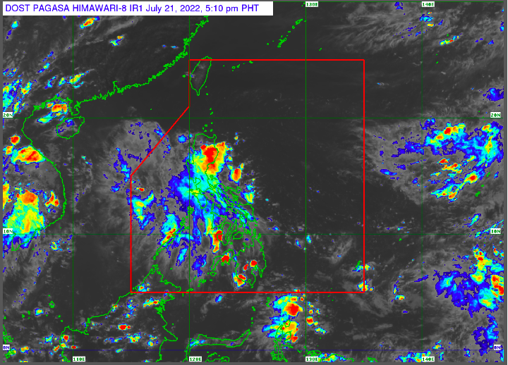 Weather satellite of Pagasa as of July 21,2022, at 5:10 p.m./Screengrab from Pagasa website.