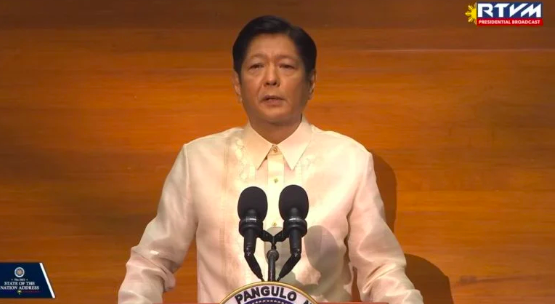 President Ferdinand Marcos Jr. delivers his first State of the Nation Address on Monday, July 25, 2022, at the Batasang Pambansa in Quezon City. Screengrab from RTVM