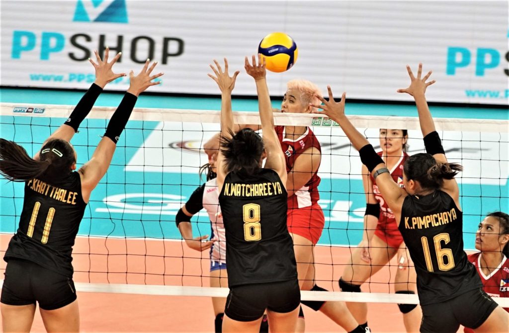 Photo from game of Thailand and PH teams for story:Thailand outlast PH to secure semifinals slot in AVC Cup