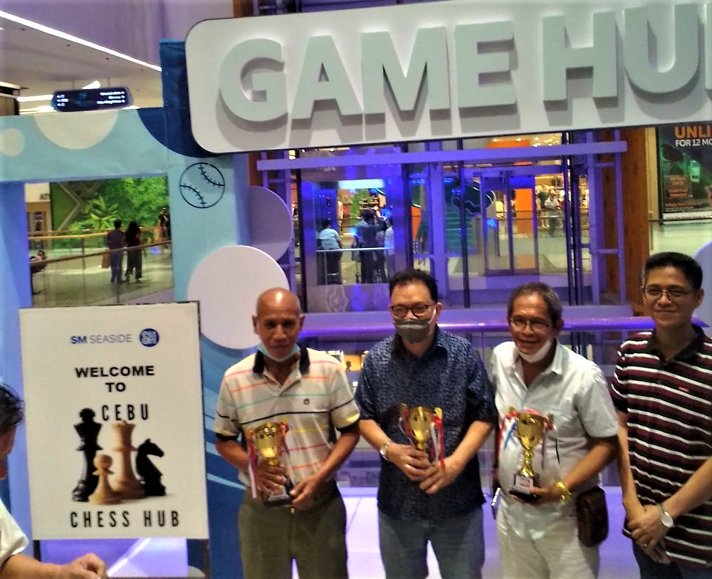 Carlos Moreno (from left), IM Rico Mascariñas, NM Mario Mangubat, and Cebu Chess Hub's Mark Mangubat. | 📷: Contributed Photo