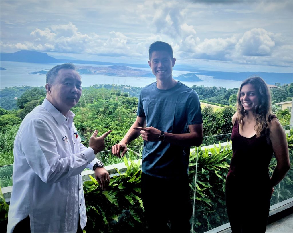 POC President Abraham “Bambol” Tolentino (left) joined EJ Obiena and his girlfriend, German long jumper Caroline Joyeaux during their visit in Tagaytay City on September 16,2022. | Photo from the POC