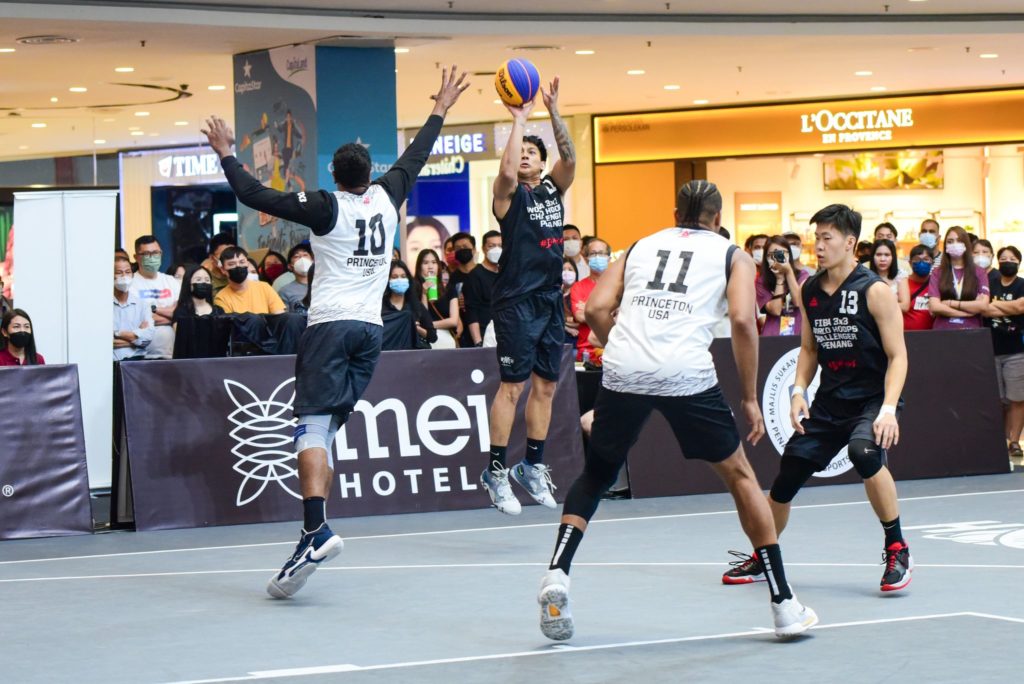 Mac Tallo of Cebu Chooks attempts a long-distance shot during their match against Princeton of the USA in the 2022 FIBA 3x3 Penang Challenger in Malaysia. | Photo from Chooks-to-Go