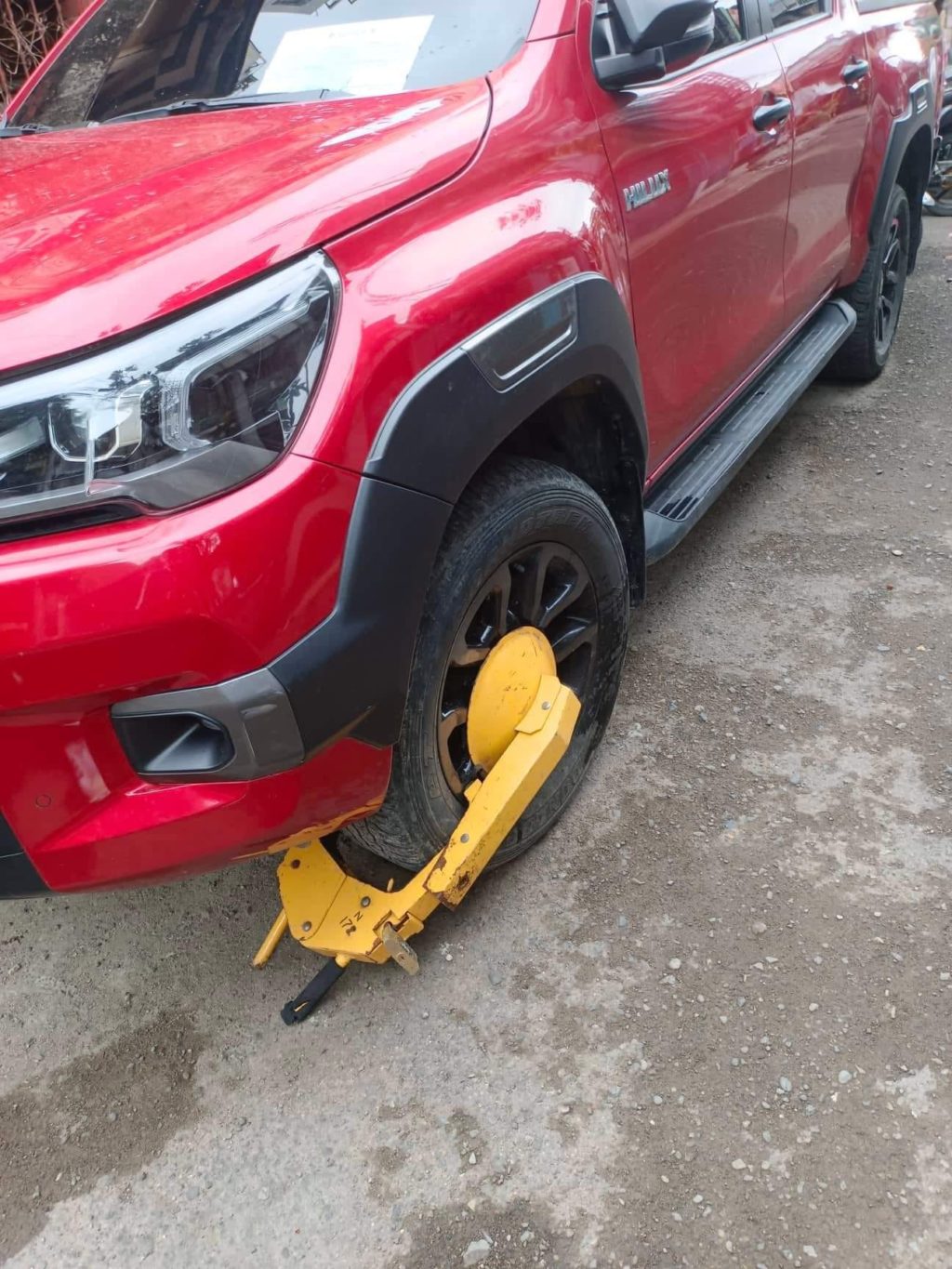 The clamped vehicle of Cebu City Councilor Jaypee Labella.