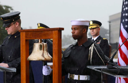 COMMEMORATING 9/11 ATTACKS. A bell is rung during a ceremony to honor victims of the September 11, 2001, attacks at the Pentagon in Washington, U.S., September 11, 2022. (REUTERS)