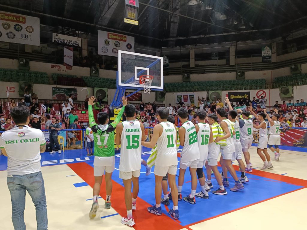 The CBSAA Trailblazers players greet their fans on the sideline after beating UV Baby Green Lancers in the Cesafi high school division. | Glendale Rosal