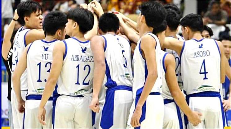 The SHS-Adc Magis Eagles huddle up in one of their Cesafi high school games. | Photo from the Magis Eagles Basketball Team Facebook page