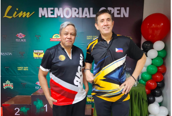 Edgar Alqueza (left) and Paeng Nepomuceno (right) pose for a photo during the awarding of the Alex Lim Memorial Open's masters open competition in Manila. | Contributed Photo