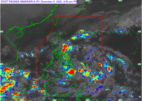 LPA enters PAR, to likely strengthen into tropical depression in coming days – Pagasa. This photo is a weather satellite image from the website of the Philippine Atmospheric, Geophysical and Astronomical Services Administration (Pagasa. – A low pressure area enters the Philippine area of responsibility on Thursday, December 8, 2022, according to the 4 p.m. weather advisory of Pagasa.