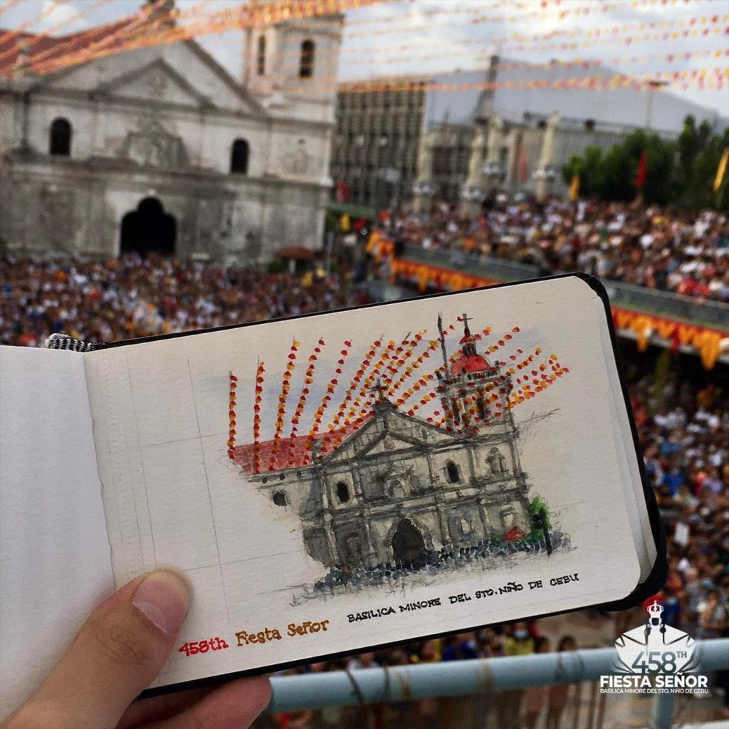 on-the=spot watercolor painting of the Basilica