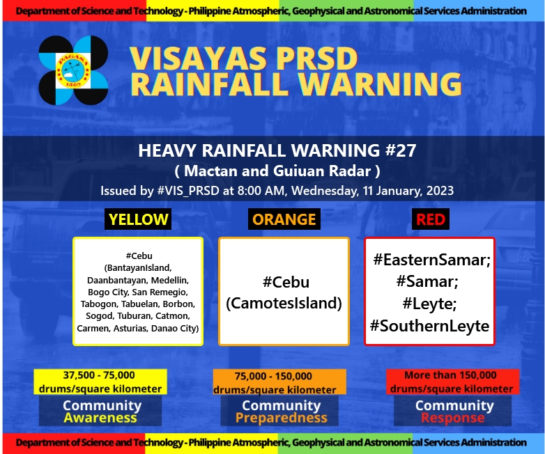 Cebu rainfall warning for story: LIST: Suspension of classes on Jan. 11