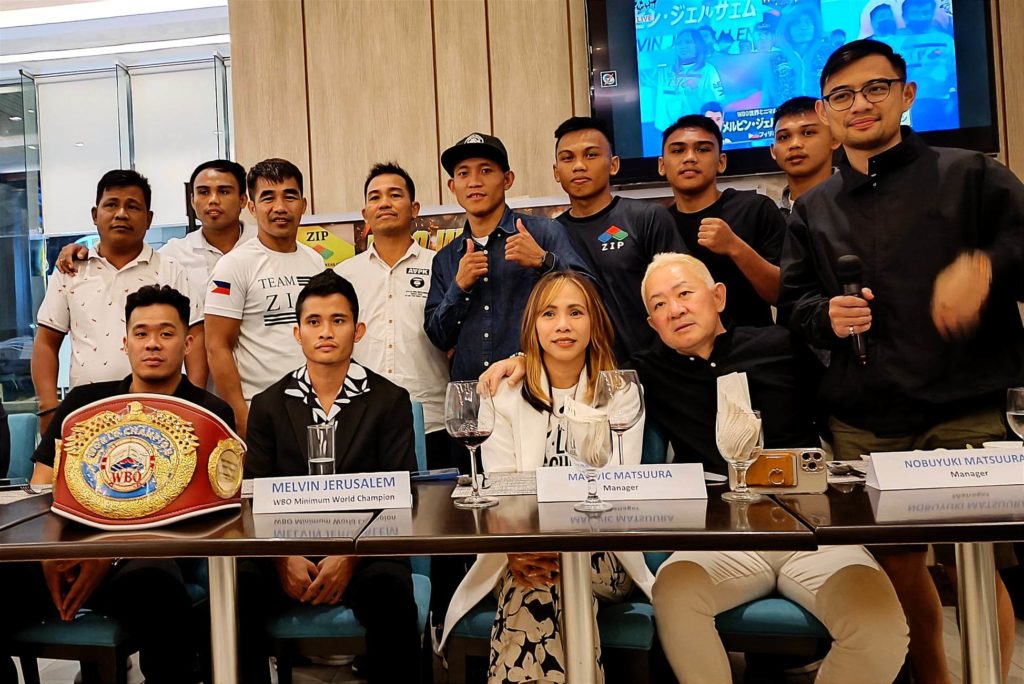 ZIP Sanman's boxers, owners, and trainers gather for a group photo during Tuesday's World Boxing Organization (WBO) world minimumweight belt to champion Melvin Jerusalem. | Glendale Rosal