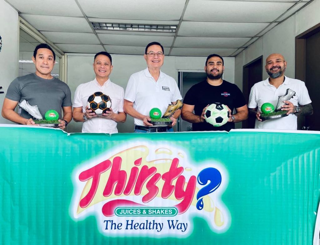 Thirsty Football Cup : 2,600 footballers to compete in Feb. tourney at CCSC. Pages Holdings Inc. president Bunny Pages (middle) holds one of the trophies of the 17th Thirsty Football Cup. Joining him are his sons (left-right) Charlie, John, Michael, and Randy. | Contributed Photo