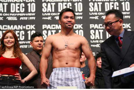 FILE–Manny Pacquiao during the weigh-in for his charity fight against South Korean YouTuber DK Yoo in Seoul, South Korea. Photo from Wendell Alinea
