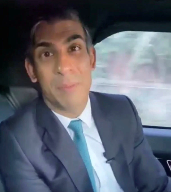 British Prime Minister Rishi Sunak appears to not be wearing his seat belt, in an unknown location in England, Britain in this screen grab taken from a social media video on January 19, 2023. (Rishi Sunak via Instagram/via REUTERS/File Photo)