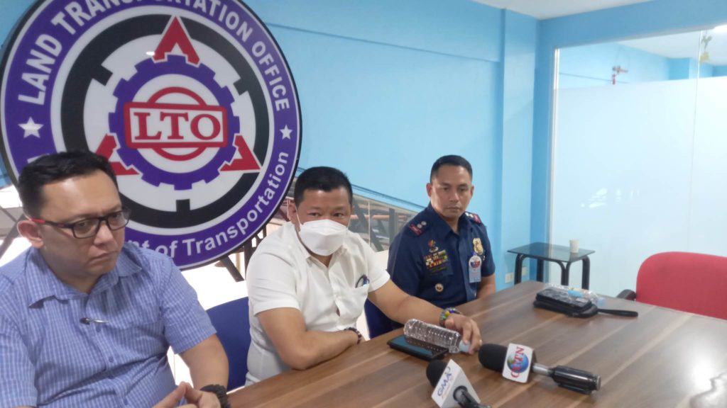 Victor Caindec, Land Transportation Office in Central Visayas (LTO-7) director, holds a press briefing on Feb. 24 as he reacts to the issue on the accident in Naga City where a motorcycle rider, who was allegedly fleeing an LTO enforcement officer, met an accident and died. | Mary Rose Sagarino