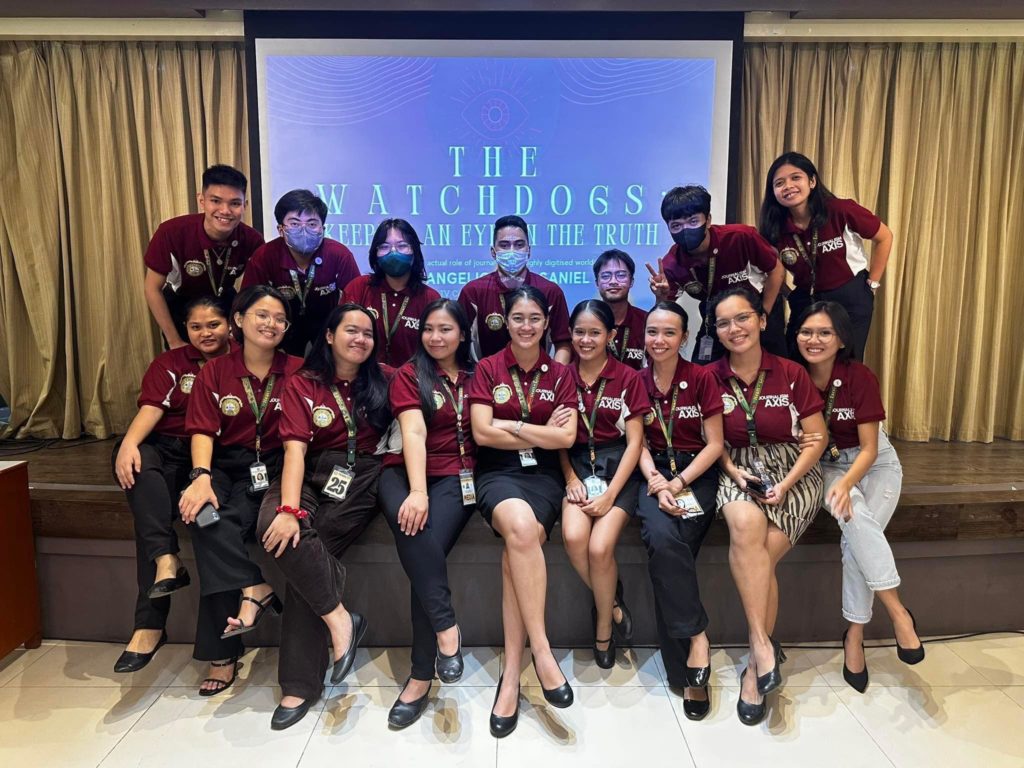 Charen Alegres, 3rd-year BA Journalism student, (standing right) is with her org mates from USJR Journalism Axis. | Contributed photo