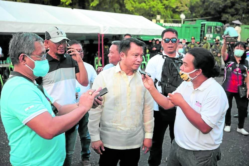 Then Negros Oriental Gov. Pryde Henry Teves speaks to reporters in this file photo taken in October 2022, after the Commission on Elections nullified his proclamation in June 2022. 