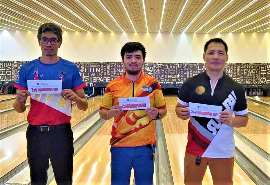 Luke Bolongan (from left), John Galindo, and Ted Convocar top SUGBU Bowling Shootout and Monthly Qualifying tournament at the SM Seaside City Cebu Bowling Center on Sunday, March 19. | Contributed Photo