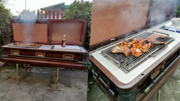 ‘Coffinasal’: Man turns casket into BBQ grill in North Cotabato. COFFIN GRILL. Photos show a casket converted into a custom barbecue grill in North Cotabato. Photos courtesy of Vincent Levi Bayona Doletin/Facebook