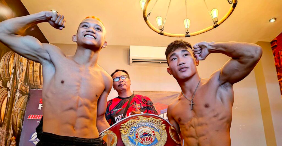 John Paul Gabunilas (left) and Wandi Priman Hulu (right) hold the WBO youth title after passing their bout's weigh-in on Thursday, March 23. | By Glendale Rosal